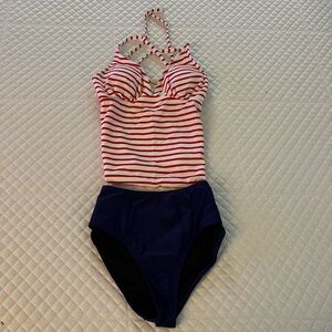 Striped Red and White Halter Tankini Set